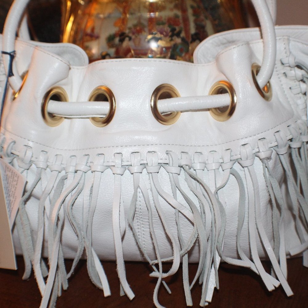 NWT Roberta Gandolfi White Leather Tassle Handbag